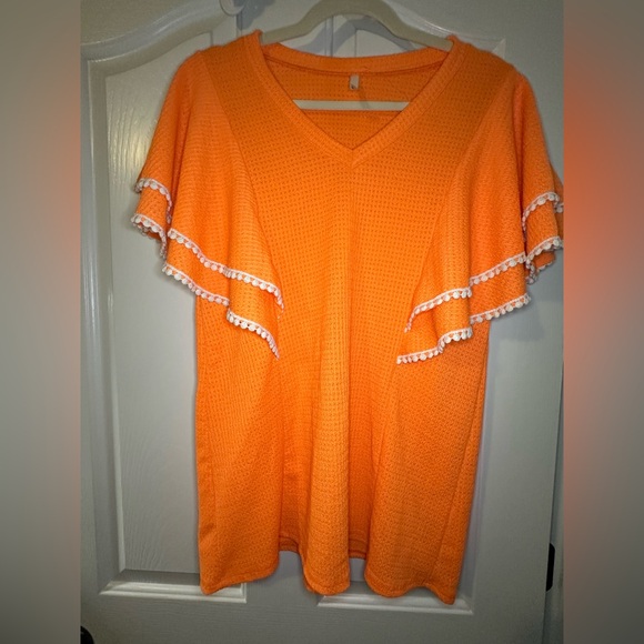Celeste Tops - Celeste Orange Ruffle Sleeve Top